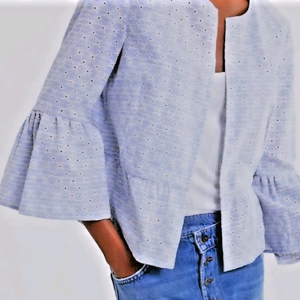 ZARA Light Blue Eyelet Bell Sleeve Jacket